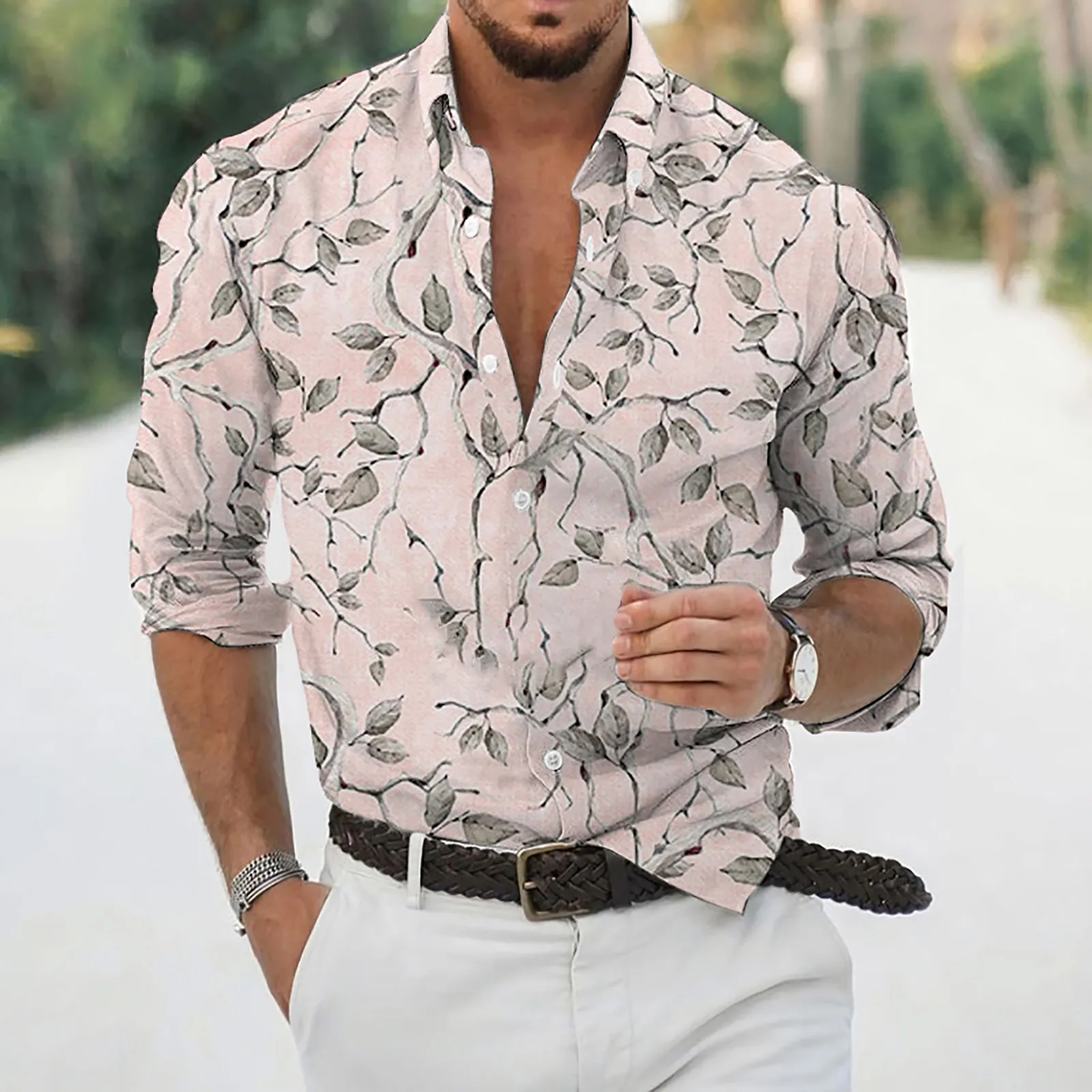 Vasarą Vyrai Havajų Marškinėliai Prarasti Atvartas Geometrinis Spausdinti Ilgomis Rankovėmis Mygtuką Stiliaus Gėlių Marškinėliai Paplūdimys Undershirts Negabaritinių Vyras