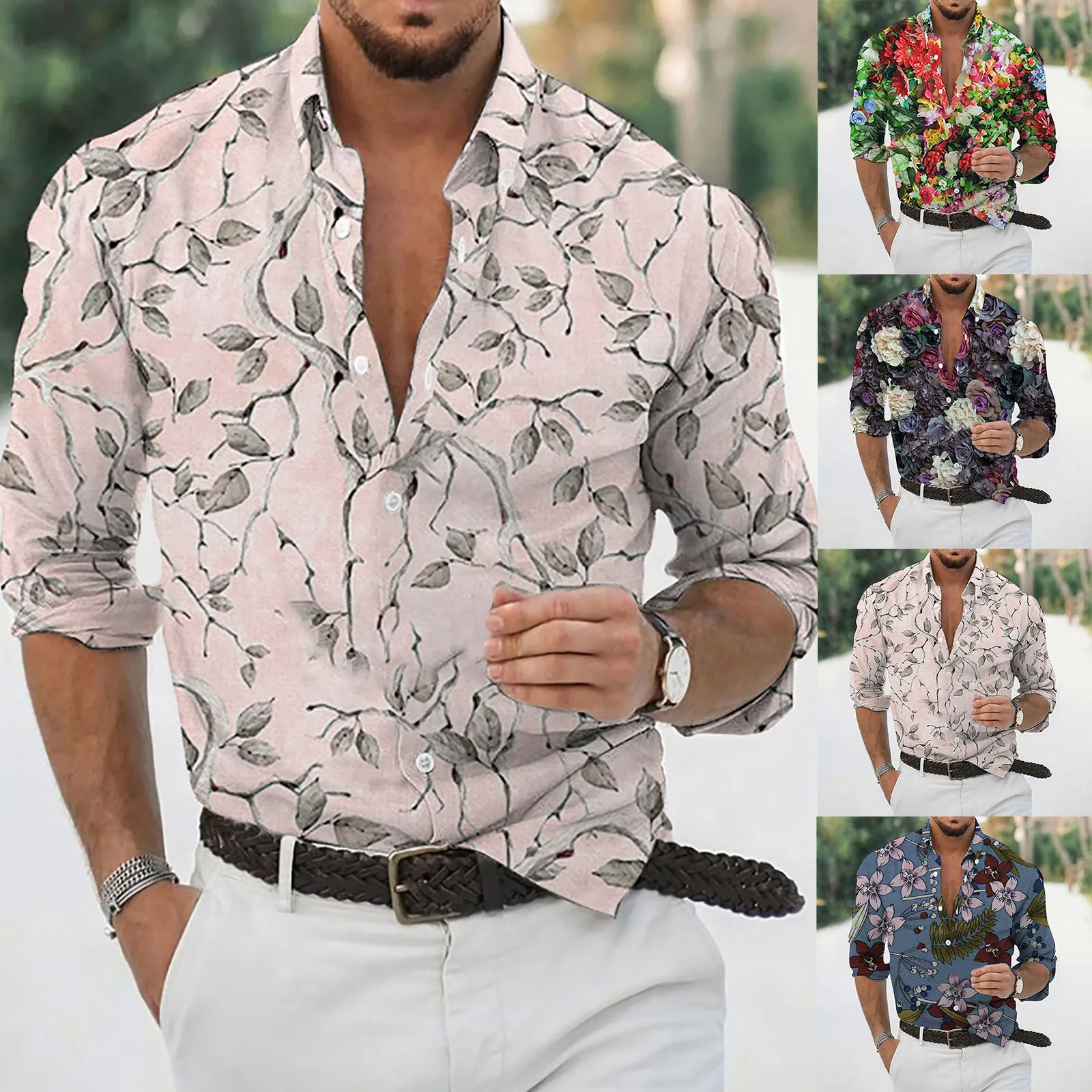 Vasarą Vyrai Havajų Marškinėliai Prarasti Atvartas Geometrinis Spausdinti Ilgomis Rankovėmis Mygtuką Stiliaus Gėlių Marškinėliai Paplūdimys Undershirts Negabaritinių Vyras