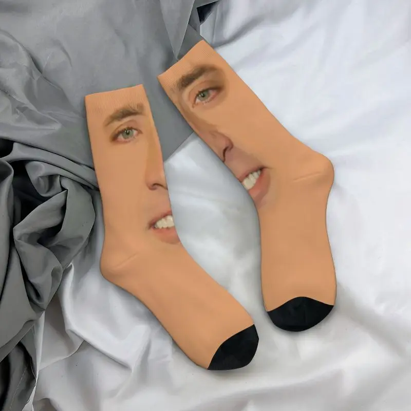 Mados Nicolas Cage Visą Veidą Kojinės Moterims, Vyrams, Šiltas 3D Atspausdintas Juokinga Meme Sporto Futbolo Kojinės