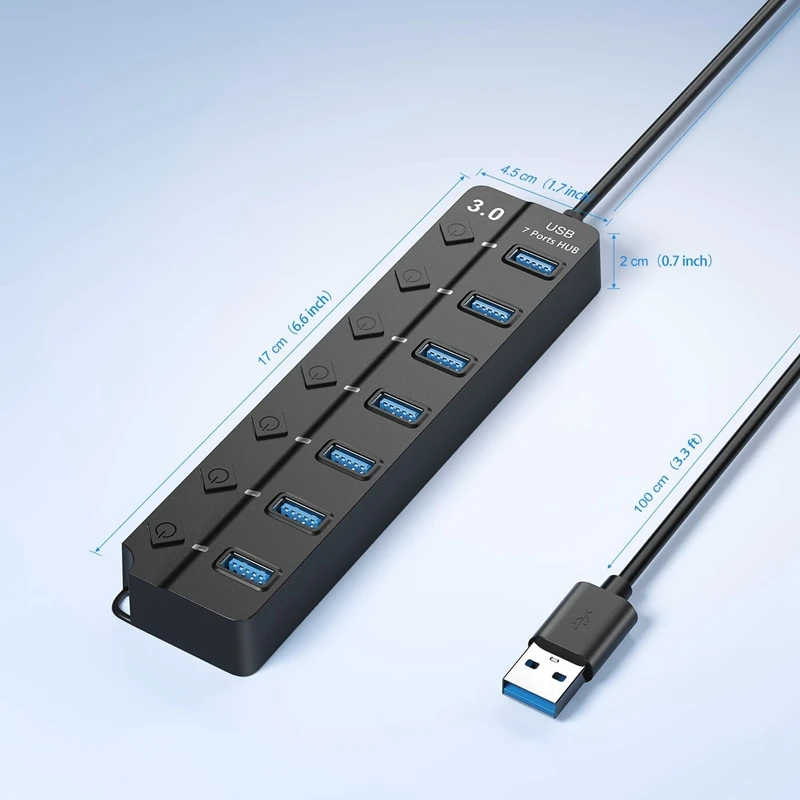 1 Gabalas 7 Prievadų USB šakotuvas Splitter Multi Hub USB 3.0 Adapteris USB Hub Splitter Su Jungiklių Ir Šviesos