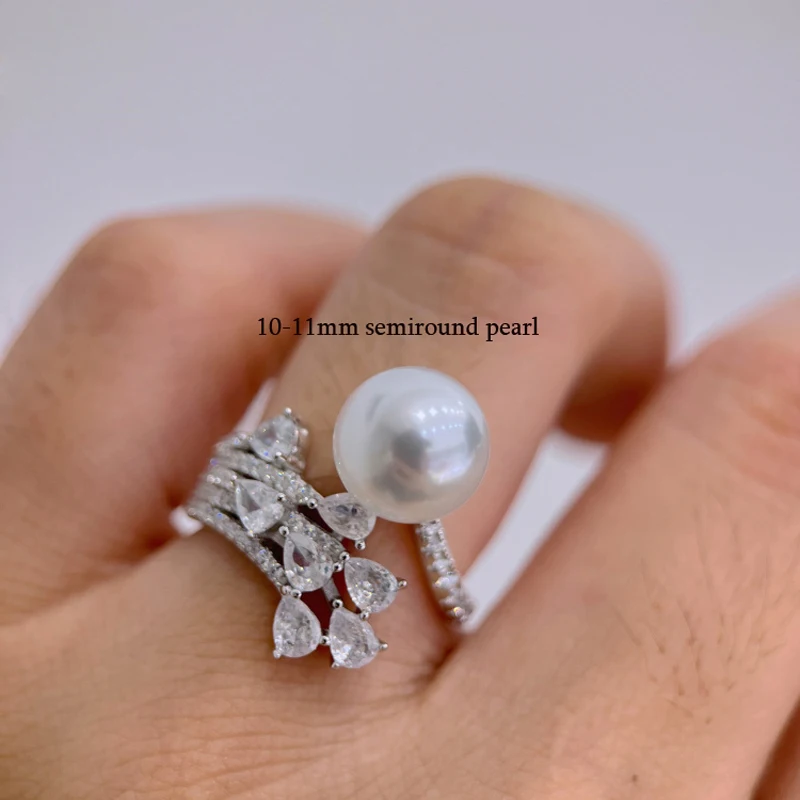 MeiBaPJ 10-11mm Didelis Fizinis Baltos spalvos Apvalių Perlų Mados Žiedas 925 Sterlingas Sidabro Baudos Vestuvių Papuošalai Moterims