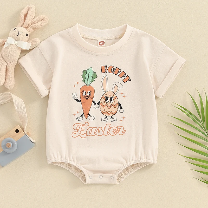 Naujagimio Mergaitė Berniukas Velykų Apranga Cute Bunny Atspausdintas Trumpas Rankovės Romper Kūdikiams, Kūdikių Vasaros Drabužių