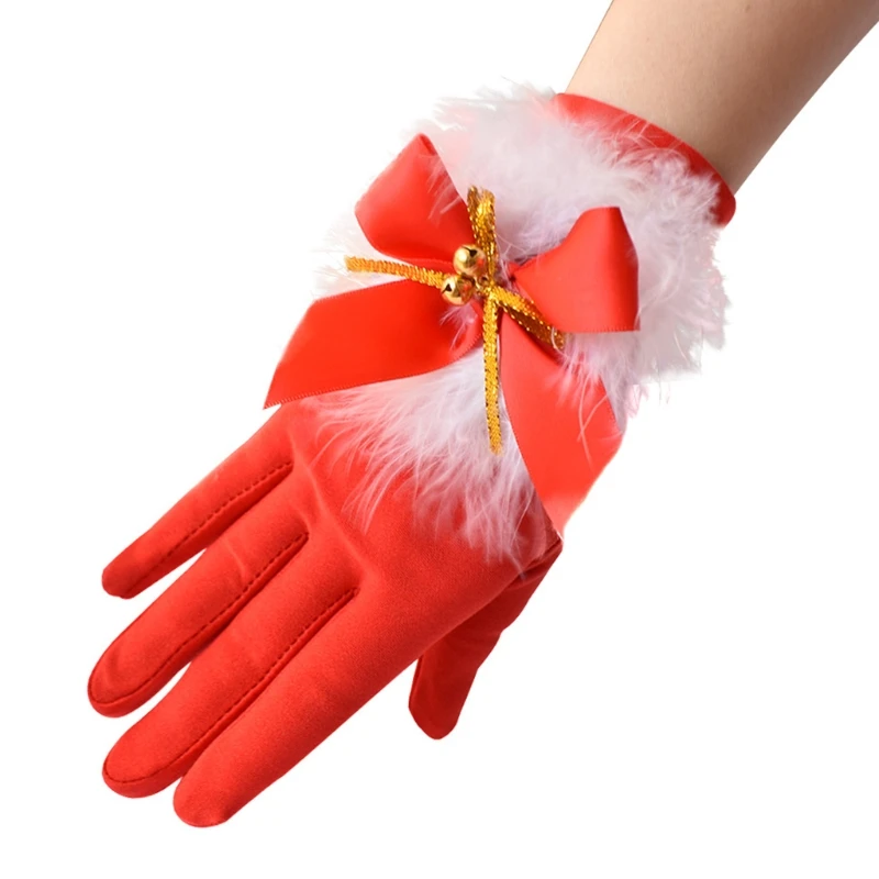 652F Kalėdų Pirštinės Ponios Raudona Riešo Ilgio Suknelė, Pirštinės Su Dirbtiniais Kailiais Raudonas Pirštines Atostogų Kalėdų Kostiumai, Pirštinės Mergina