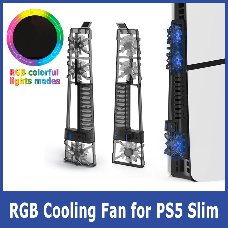Naujas USB Aušintuvas 3 Aušinimo Ventiliatorius PS5 Slim Priimančiosios Aušinimo radiatorių už PS5 Slim Žaidimų Konsolę Galinis Ventiliatorius su RGB Spalvinga Žiburiai