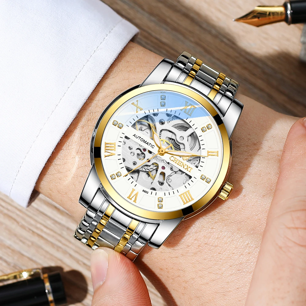 CHENXI Laikrodžiai, Prabangūs vyriški Automatinis savaiminis Vėjo Mechaninė Laikrodžius Vandeniui Vyrų Mados Prabangių Nerūdijančio Plieno Laikrodis
