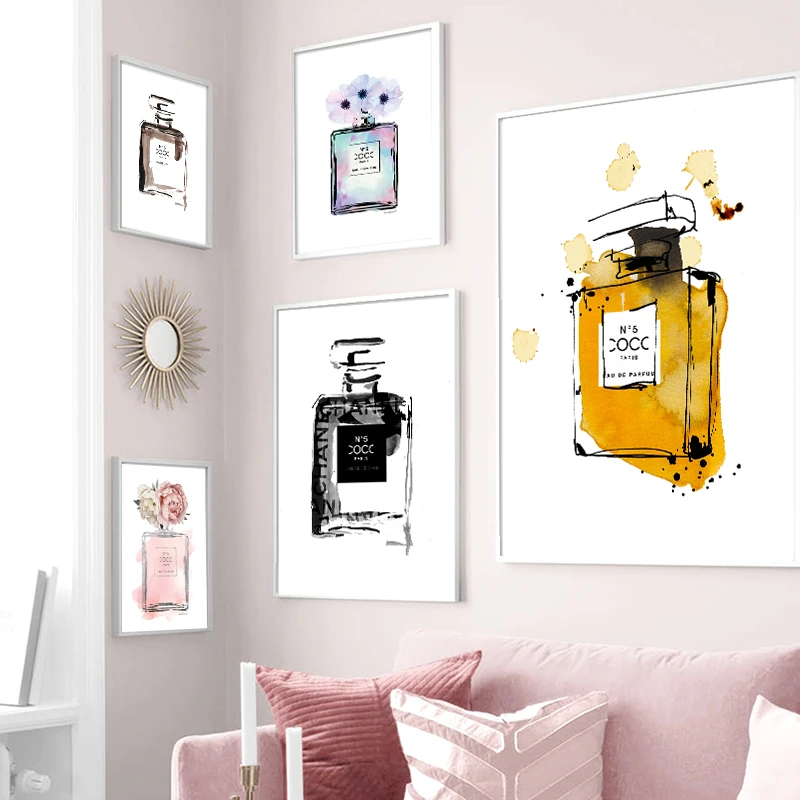 Šiaurės drobės tapybos mados kvepalų buteliuko pink peony plakato spauda citata sienos paveiksl, miegamojo kambarį namuose decora