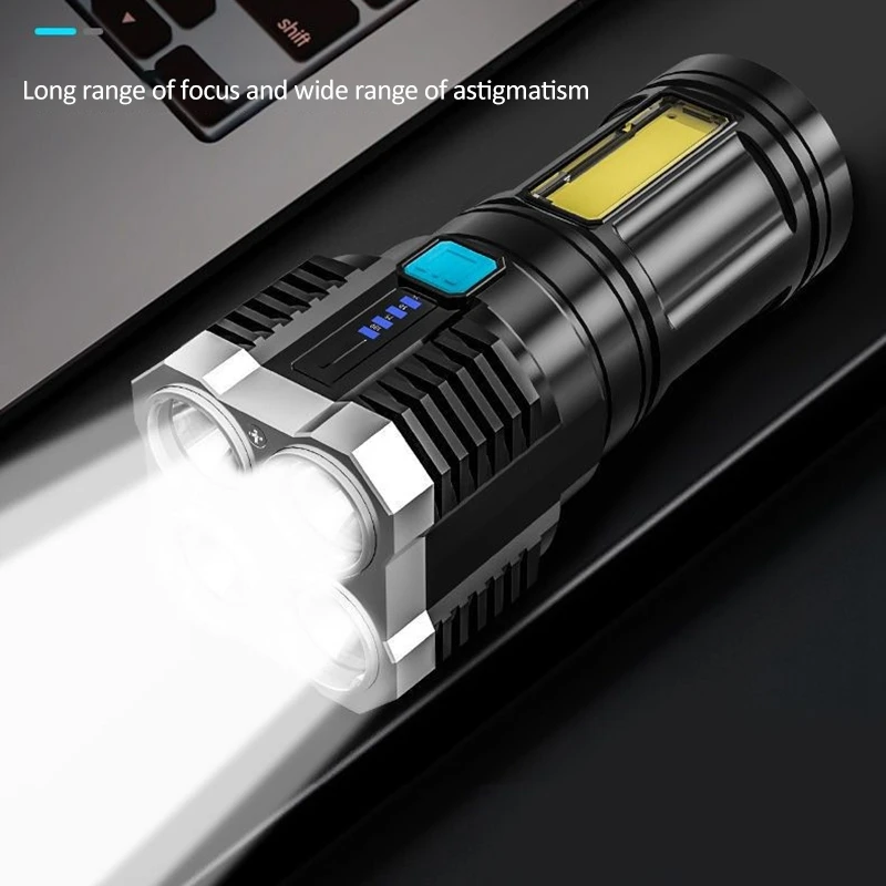 4-Core Žibintuvėlis Super Šviesus Įkraunamas Žibintuvėlis LED Multi Long-Range Dėmesio COB, Šviesos, Lauko, Žvejybos