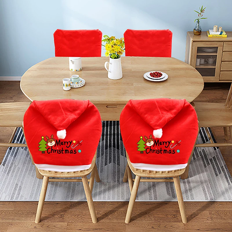 1 Vnt Raudona Kalėdų Senelio Skrybėlė Valgomojo Kėdė Padengti Naujųjų Metų Šaliai Namų Virtuvės Stalo Dekoras