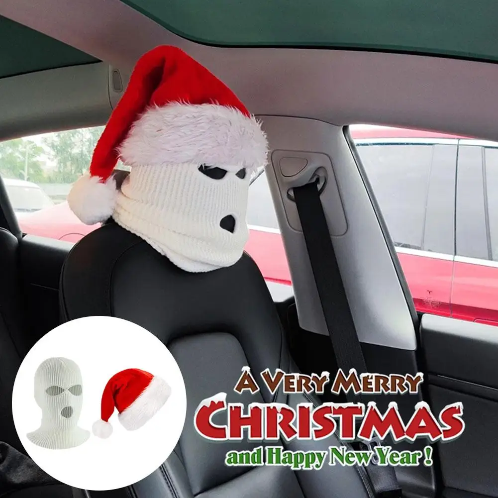 Kalėdų Senelio Skrybėlė Automobilių Sėdynės Pagalvėlės Dangtis Užmaskuotas Vyrų Kalėdų Galvos Apdangalai Automobilių Apdailos Aksesuarai Tinka Daugumai Automobilių