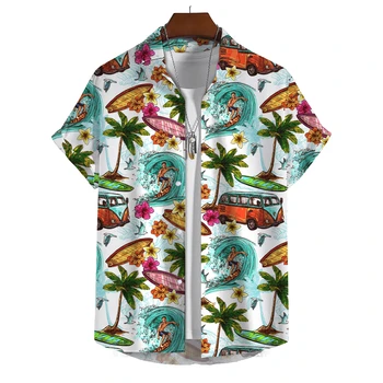 Nauji vyriški Marškiniai Vasaros Atvartas Trumpas Rankovėmis 2024 M. Havajų Paplūdimys Marškinėliai Vyrams Mygtuką iki Marškinėliai Atsitiktinis Mados Vyriška Palaidinė Drabužiai