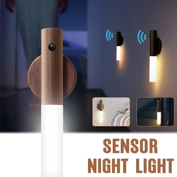 LED Medienos Naktį Šviesos PIR Judesio Jutiklis Magnetinis Sienos Lempos USB Įkrovimo Žiburiai, Namų Laiptai, Miegamojo Lempos, Naktiniai Apšvietimas
