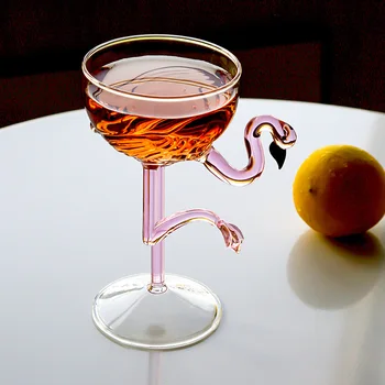 1 Gabalas, 200ml/6oz Elegantiškas Aišku, Pink Flamingo Kamieninių Goblet Stiklo Šampano Coupe Martini Cocktail Akinius Taurės Baras Šalis