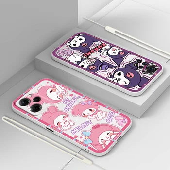 Kuromi Melodija Anime Xiaomi Redmi Pastaba 12 11 11T 10 10 9 9S 9T 8 8T 7 Pro Plus Greitis Skysčio Virvė Minkšta Telefono dėklas Coque 