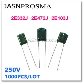 JASNPROSMA 1000PCS 250V 2E332J 2E472J 2E103J 3.3 NF 4.7 NF 10NF 332J 472J 103J 2E 5% Poliesteris poli kondensatorius