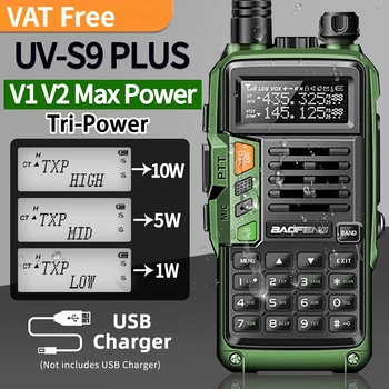 Baofeng UV-S9 PLUS V2 10W Didelis Galingas VHF/UHF Ilgo Nuotolio Du Būdu Radijo Walkie Talkie CB Kumpis Nešiojamų Radijo UV-5R Medžioklės