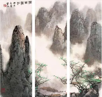 MT4025 Kinų Stiliaus rūkas lietus li upės kraštovaizdžio Spausdinti Menas Drobė Plakatas Kambarį Dekoro ir Namų Sienos Nuotrauka