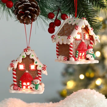 Kalėdų Tema LED Pakabukas Sniego Meduoliai su imbiero priedais Santa Claus Light House Švelnus Keramikos pakibęs Medis Namuose Naujųjų Metų Šaliai Dekoro