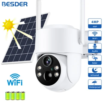 4MP WiFi Saulės Camera PTZ Outdoor Naktinio Matymo Saugumo IP Kamera Su Saulės baterijomis Įkrauti 7800mAh Baterija Žmogaus Aptikti iCSee