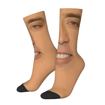 Mados Nicolas Cage Visą Veidą Kojinės Moterims, Vyrams, Šiltas 3D Atspausdintas Juokinga Meme Sporto Futbolo Kojinės