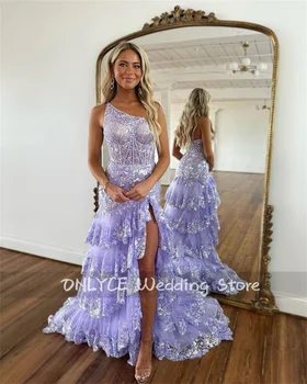 Levandos Violetinė Blizgučiais Nėrinių Pynimas Prom Dresses Moterų Šokių Grupė Vestuvių Vakare Gown Ritininės Ypatinga Proga-Suknelė