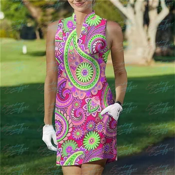 Golfo Moterų Suknelė be Rankovių Vienas Gabalas Vasaros Printed Dress Kvėpuojantis Lauko Fitneso Mokymo Greitai Kvėpuojantis Trumpas Sijonas