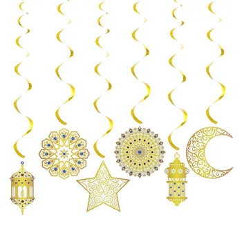 6pcs Eid Mubarakas Spiralės Pakabukas Star Mėnulis Lubų Kabo Girliandą Sukama Reklama Islamo Musulmonų Ramadano Kareem Dekoracija Namuose
