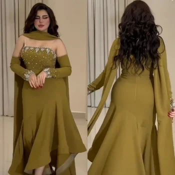 Saudo Arabijoje Moterų Vakare Chalatai Undinė Prom Dresses Elegantiškas Stebėjimo-line Kulkšnies Ilgis Blizgančiais Satino Vestuvės Dress