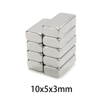 100VNT 10x5x3mm N35, stačiakampio gretasienio Galingas Neodimio Magnetai Nuolatinis NdFeB Super Stiprus Magnetinis Blokuoti 10*5*3mm Aimant