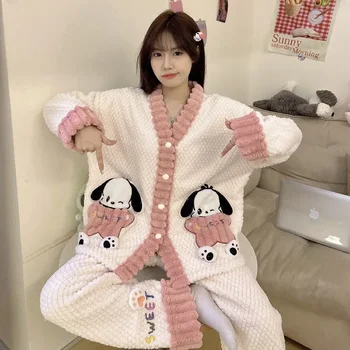 Hello Kitty Sanrio Kuromi Cinnamoroll Kawaii Pižama Anime Mielas Animacinių filmų Moterų naktiniai drabužiai Žiemos Naujas Nightshirt Namų Drabužių