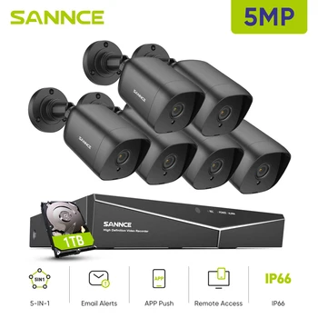 SANNCE Namų 8CH CCTV Saugumo Sistemos H. 265+ DVR 8CH 6PCS 5MP Naktinio Matymo Lauko Priežiūros Vandeniui vaizdo Kamera Rinkiniai