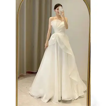 Krūties šviesos vestuvių suknelė 2023 nauja nuotaka prancūzijos šviesos prabanga šaudyti paprasta balta marlė suknelę iš siūlų sveiki verpalų pasakos