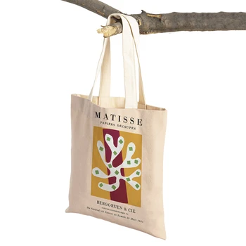 Dvigubo Spausdinimo Šiaurės Drobės Moterų Pirkinių Krepšys Abstrakčiai Matisse Koralų Gėlės Lapų Saulė Shopper Bags Lady Tote Rankinė