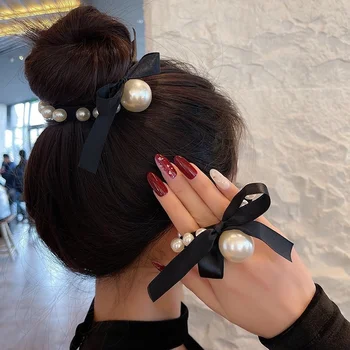 2022 Mados Moteris Big Pearl Plaukų Ryšius Korėjos Stiliaus Hairband Scrunchies Merginos Plaukai Surišti Į Uodegą Turėtojai Gumos Juosta Plaukų Aksesuarai