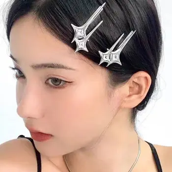 Metalo Plaukų Segtukai Mielas Diamond Sidabro Plaukų Clips Pusėje Įrašą Moterims