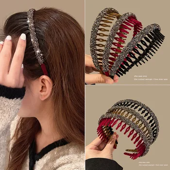 2023 Korėja Mados Paprasta Kristalų Kaspinai Moterų Naujus Velvet Kalnų Krištolas Veido Plauti Hairbands Plaukų Lankelis Bezel Plaukų Aksesuarai