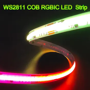 WS2811 COB RGB IC LED Šviesos Juostelės DC12V 24V Pikselių RGB Adresuojamo 720/570/360LEDs/M Smart Svajonių Spalva Lanksti FCOB Žibintai RA90