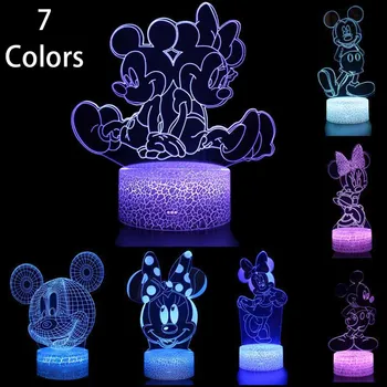 Disney Mickey Minnie Animacinių filmų 3D Stalo Lempos USB Stereo LED Nakties Šviesos Kaita Spalvinga Touch Naktį Šviesos Gimtadienio Dovana Vaikams