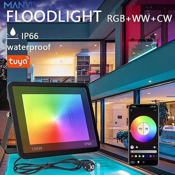 MANVIV RGB LED Potvynių Šviesos diodų (Led Projektorius Lauko 100W 50W 30W App Kontrolės IP66 atsparus Vandeniui Kalėdų Sodas Šviesos Sienos Lempos