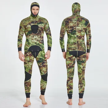 5MM šalto atsparus nardymo kostiumas šiltas žiemos plaukimo ilgas rankovėmis vientisi maudymosi kostiumėlį žuvų medžioklės kostiumas padalinta gobtuvu banglenčių kostiumas