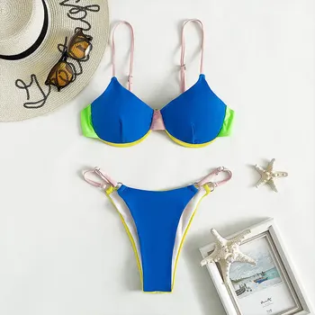 2023 Naujas Moterų Mėlyna Plieno Suspender Seksualus Bikini maudymosi kostiumėlis tritaškių Paplūdimio maudymosi kostiumėlį, Vienos dalies maudymosi kostiumėlis Moterims