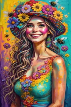 Div 5D Spalvinga Gėlių žiedų Moteris panele skrybėlė Pilna Deimantų Tapybos kryželiu rinkiniai meno portretas 3D dažų deimantai