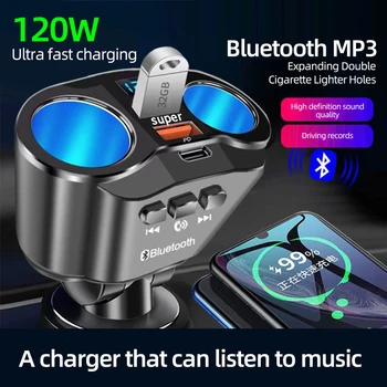 Automobilių Cigarečių Žiebtuvėlis Splitter Įkroviklis USB Dual QC 3.0 Greitai Įkrauti 12V Auto FM Siųstuvas Bluetooth laisvų Rankų Skambinimas Lizdai