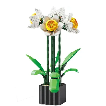Narcizai Papuošalai Vazoninių gėlių Puokštę Blokai SS Augalų, Gėlių Modelio Kūrybos Pastato Classic Kolekcija Plytų Žaislas Dovana Vaikams