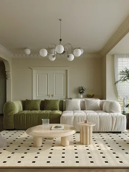 Kremas stiliaus technologijos audinio sofos italijos paprasta šiuolaikinio gyvenimo kambario laisvalaikio tingus lady sofa, žalios spalvos tiesiai eilės
