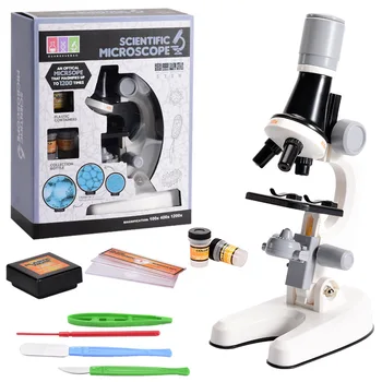 Vaikai Mikroskopu 3pcs Didinimo Reguliuojamas Modelis, Biologijos Laboratoriją, Led 1200x Mokslo Lab Kit edukologija Eksperimento Žaislas