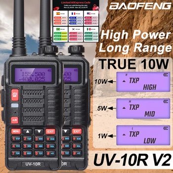 2VNT Baofeng UV 10R Profesinės Walkie Talkies High Power 10W Dual Band 2 būdas CB Kumpis Radijo hf Transiveris VHF UHF BF UV-10R Naujas