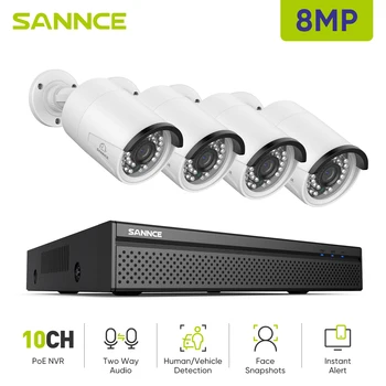 SANNCE 4K Ultra HD POE Vaizdo Stebėjimo Sistemos 8CH POE+2CH NVR Su Apsaugos Kameros CCTV Kit Garso Įrašymo 8MP Ip kameros
