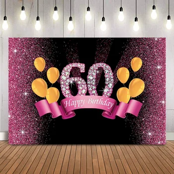 Violetinė Gimtadienio Dekoracija 60 Gimtadieniu Moterų, Suaugusių Šalies Apdailos Prekių Aukso Balionai Šešiasdešimt Gimtadienio Foto Fone