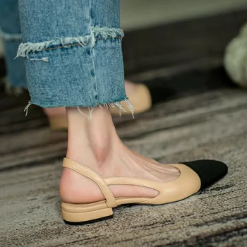2023 Moterų Odiniai Batai Sandalai Plokščiadugnis Šlepetės Tuščiaviduriai Storas Kulnas Chaussure Femme Zapatos Mujer Sandalias Suknelė Sapatos