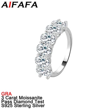 AIFAFA 3 Karatų Visą Moissanite Žiedai Moterims S925 Sidabro 6pcs Moissanita Ovalo formos Laboratorijoje Auginami Deimantas Brangakmenio Eilės Žiedas Fine Jewelry